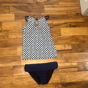 Blue and white tankini